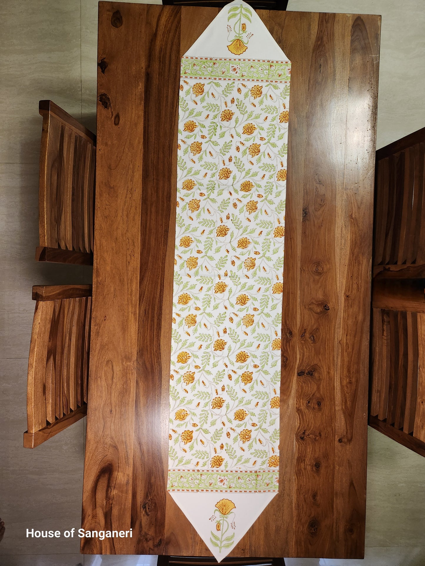 Yellow Green Mughal Jaal Table Runner