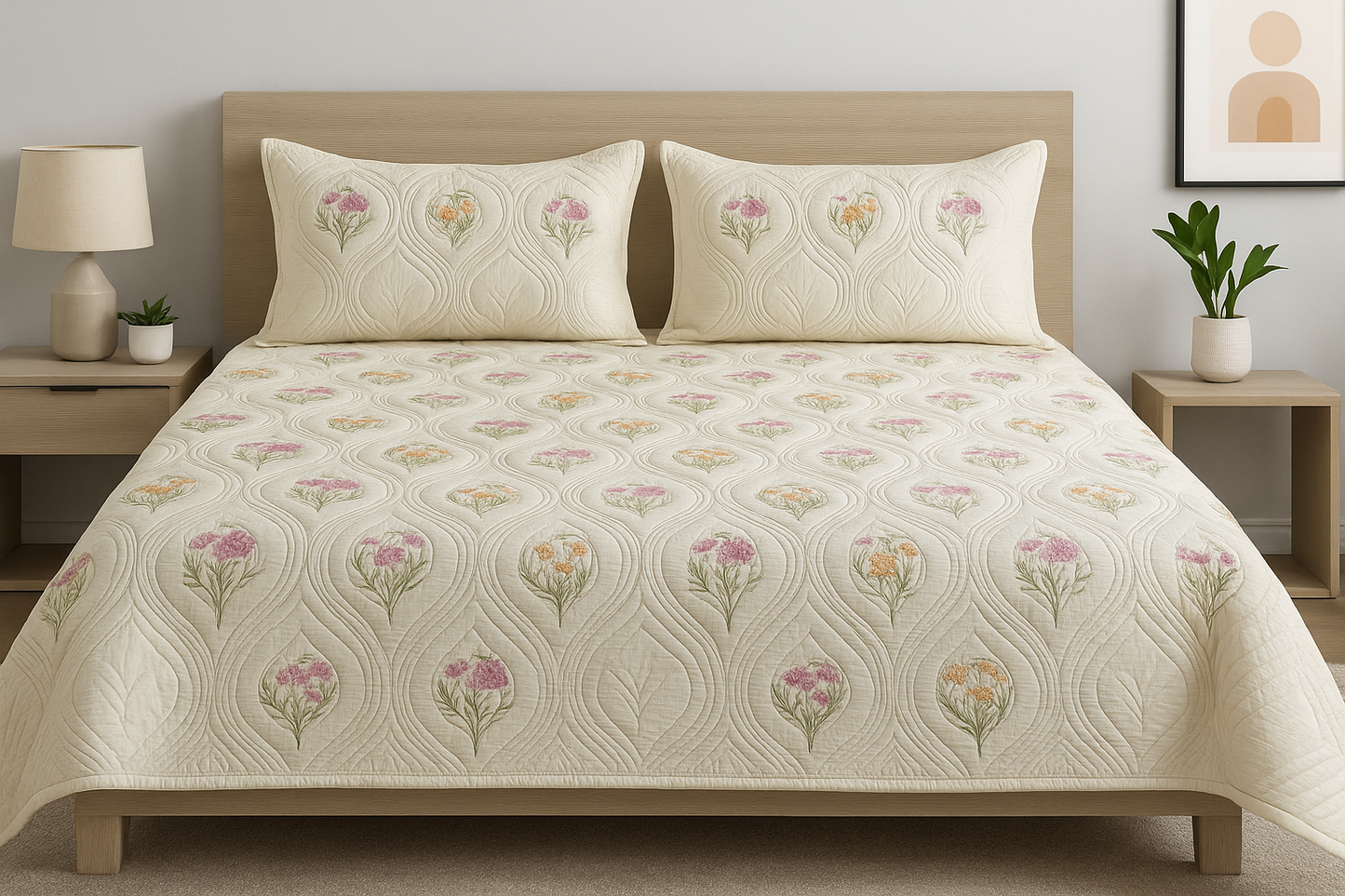 Almond Ivory Persian Quilted Luxury Bedcover