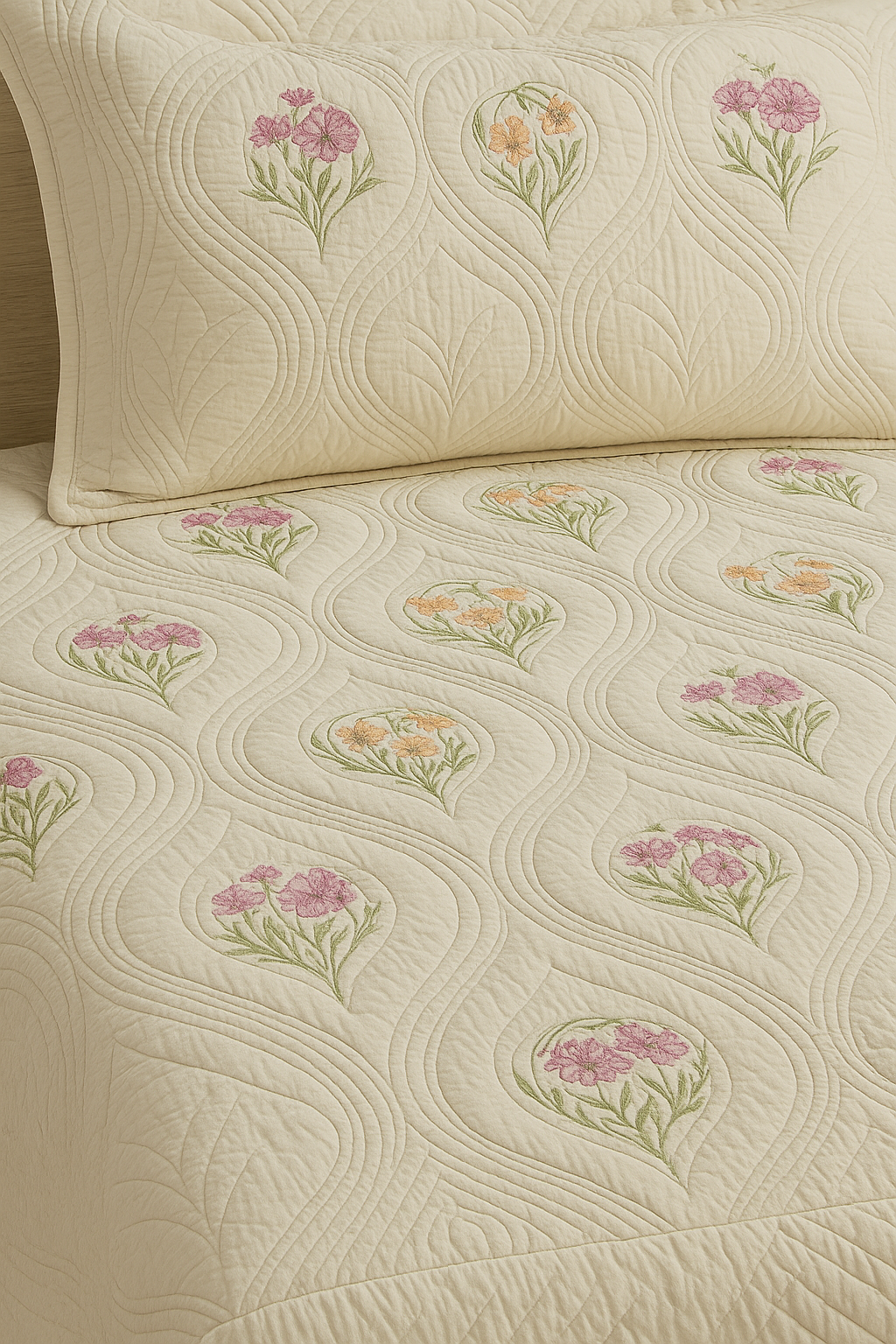 Almond Ivory Persian Quilted Luxury Bedcover