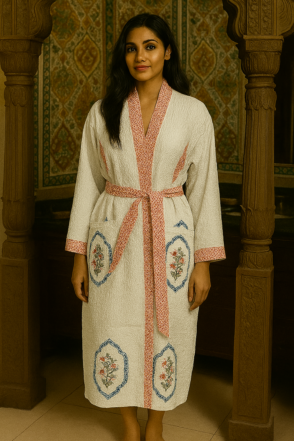 Pink Blue Jasmine Mirror Bathrobe