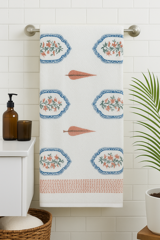 Pink Blue Jasmine Mirror Bath Towel