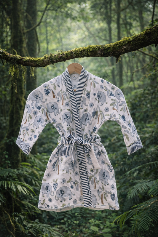 Kids Bathrobe- Elephant-Blue