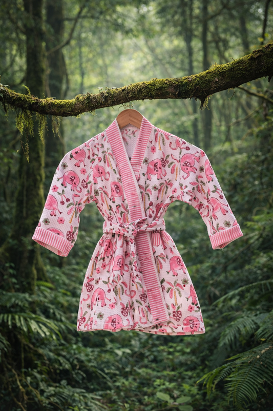 Kids Bathrobe- Elephant-Pink