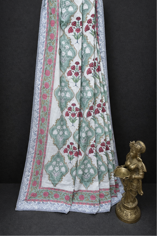 Organic Mulmul Cotton Dohar AC Blanket - Olive Mughal Jaal