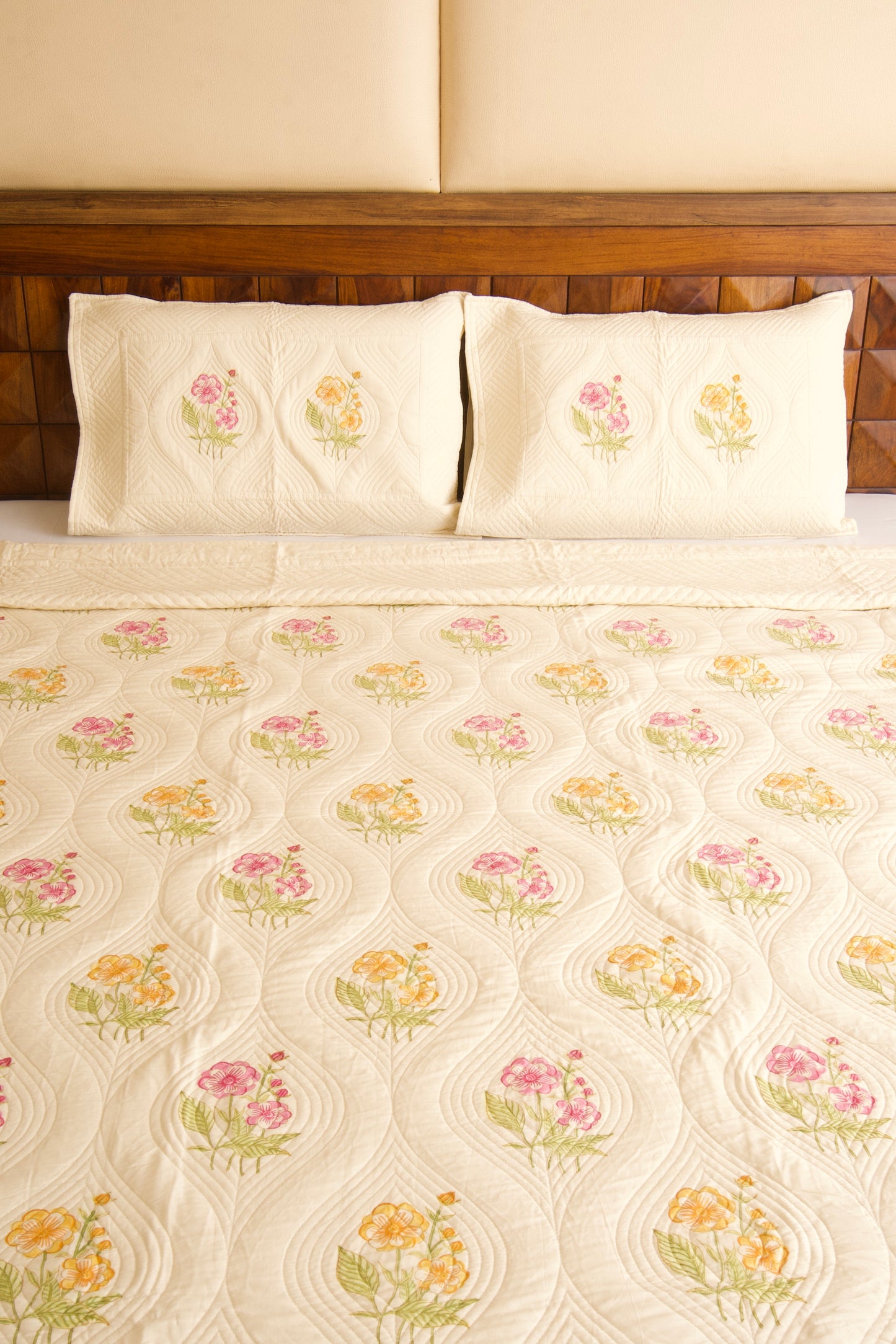 Almond Ivory Persian Quilted Luxury Bedcover