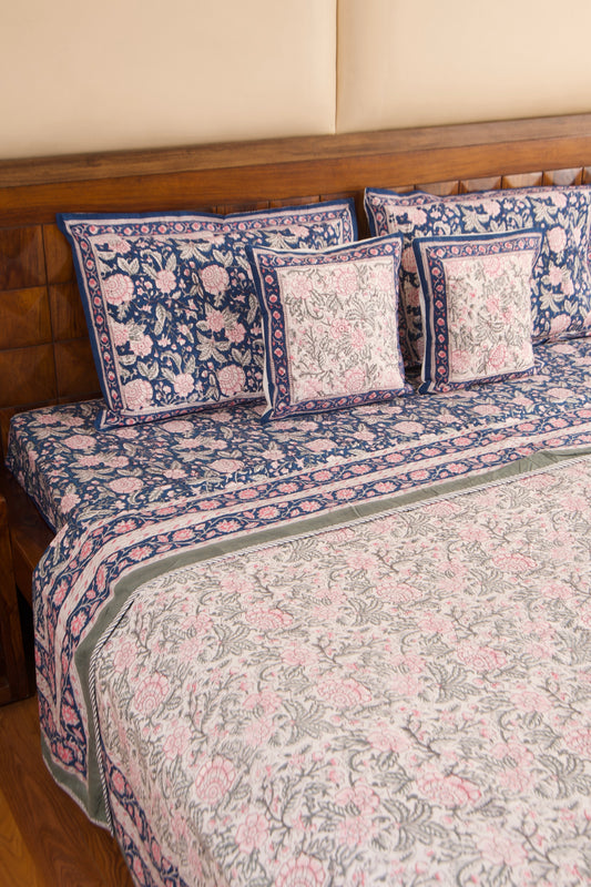 Neel Gulab Cushion Cover- White