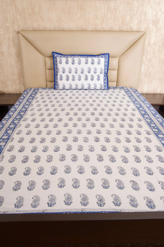 Blue Paisely Percale Cotton Bedsheet-Single