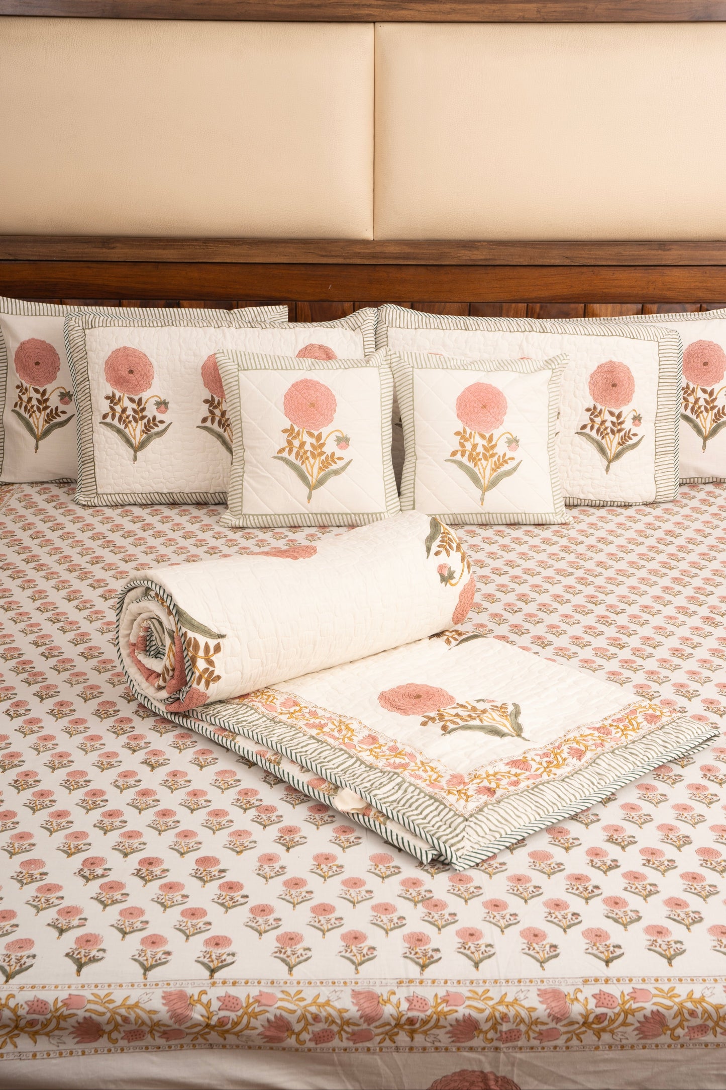 Pink Marigold Reversible Quilted Bedcover