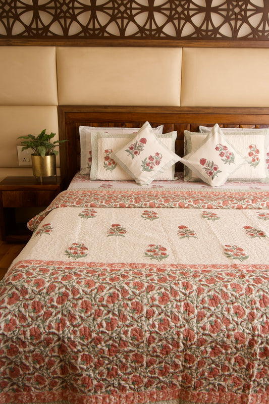 Hibiscus Reversible Mulmul Cotton Quilt- SIngle