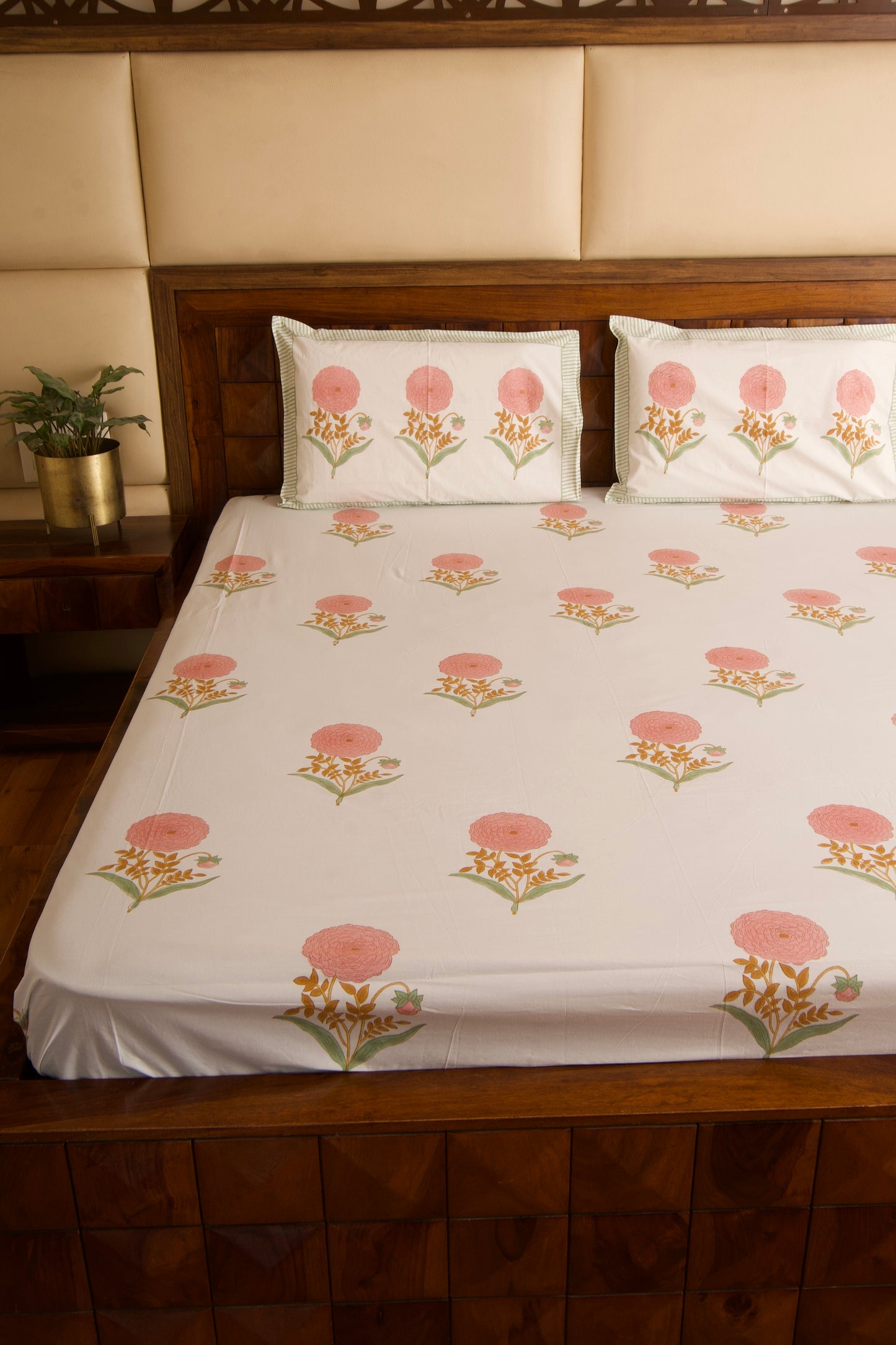 Pink Marigold Percale Cotton Bedsheet