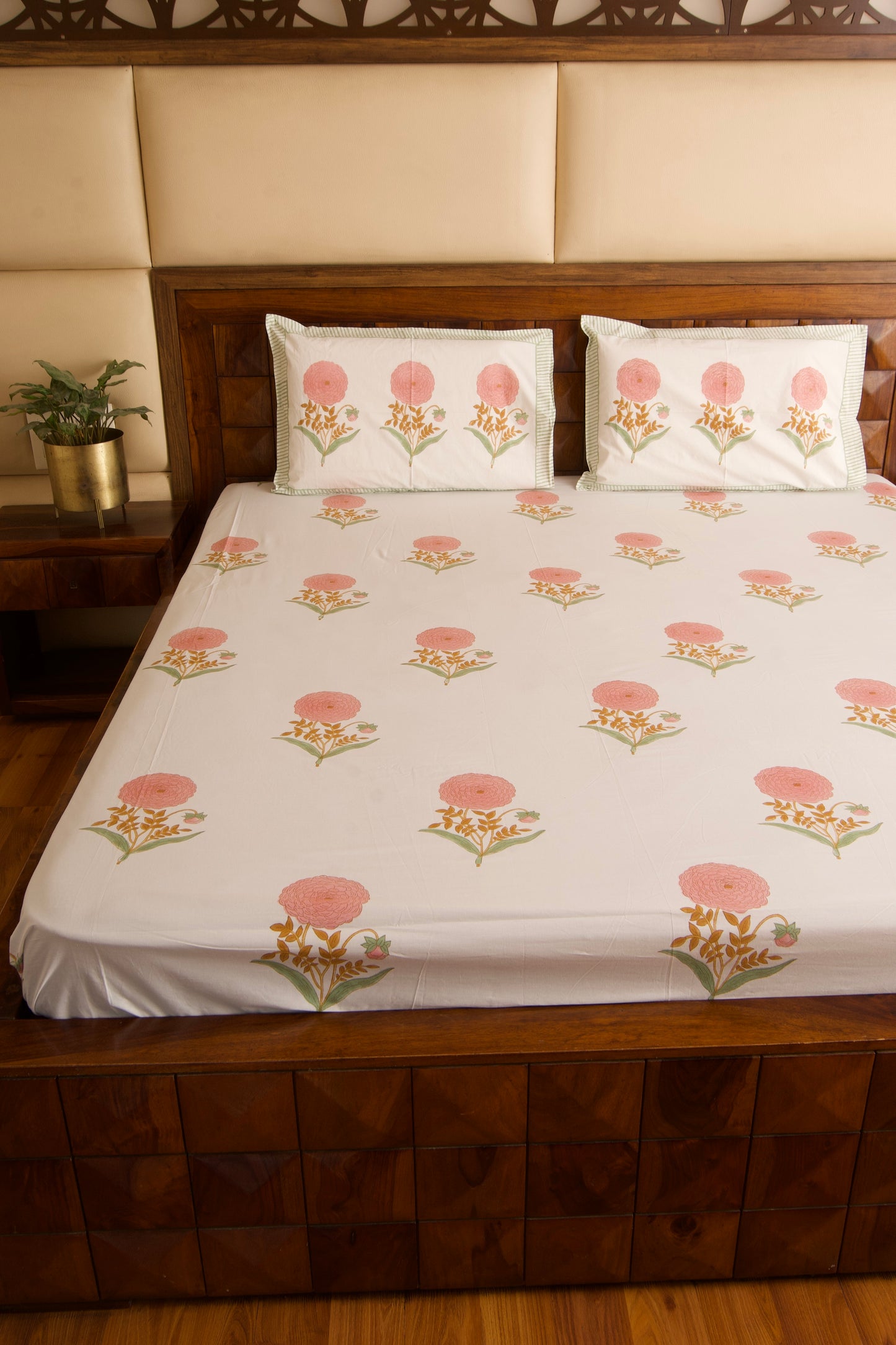 Pink Marigold Percale Cotton Bedsheet