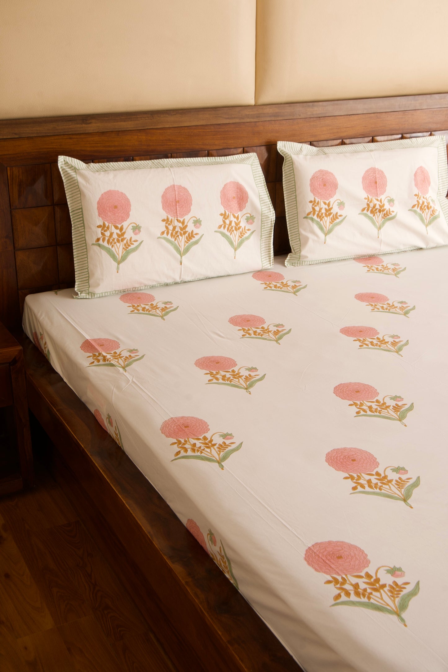 Pink Marigold Percale Cotton Bedsheet