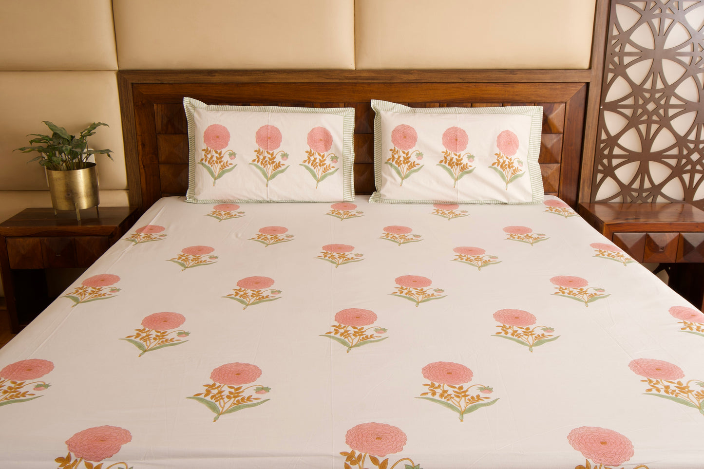 Pink Marigold Percale Cotton Bedsheet