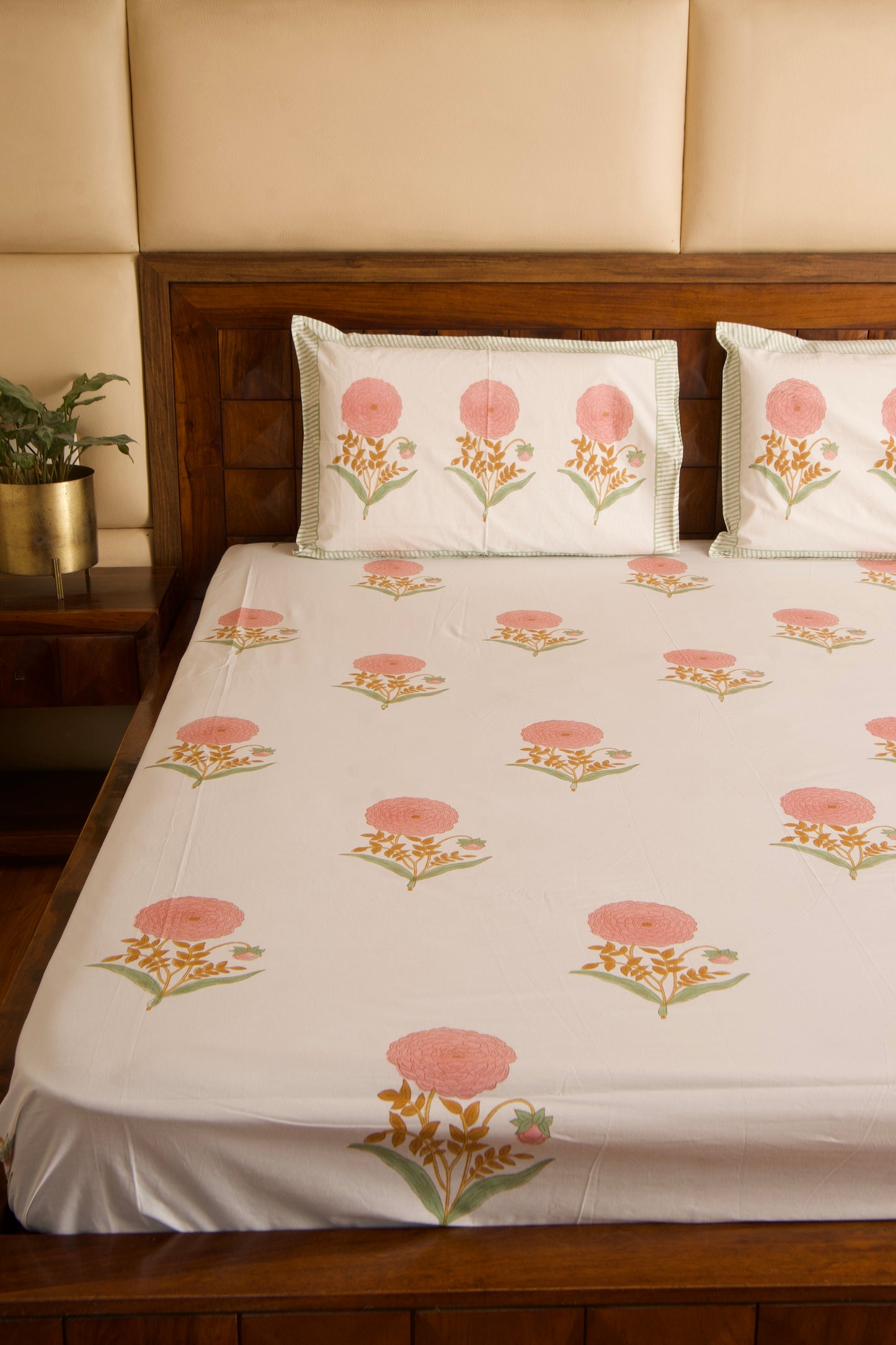 Pink Marigold Percale Cotton Bedsheet