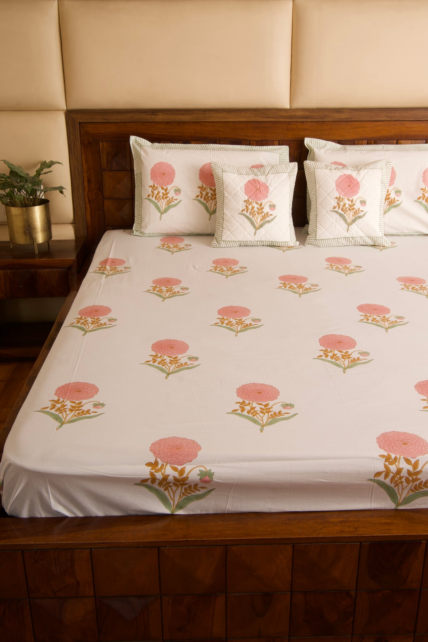 Pink Marigold Percale Cotton Bedsheet