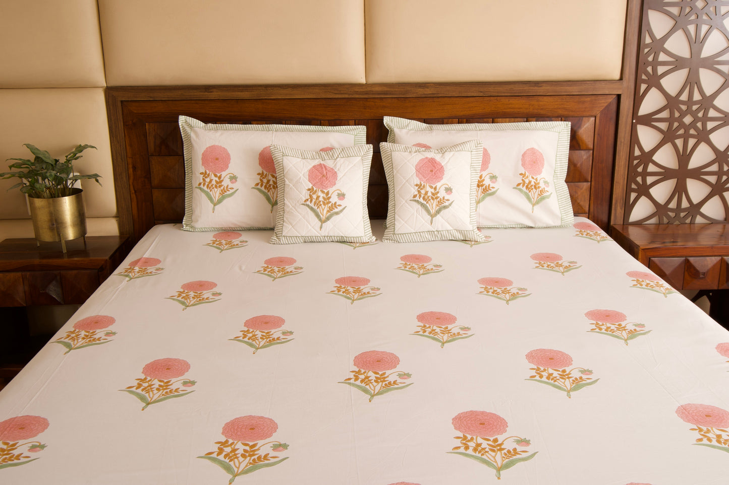 Pink Marigold Percale Cotton Bedsheet