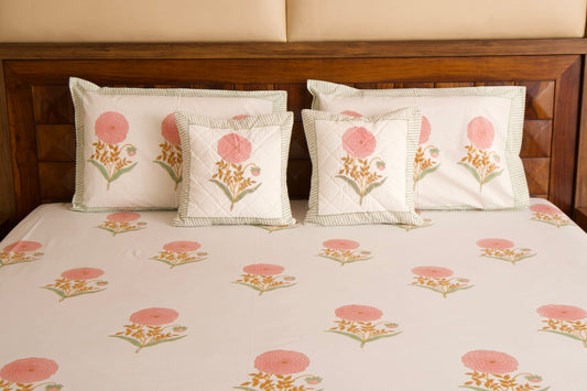 Pink Marigold Percale Cotton Bedsheet