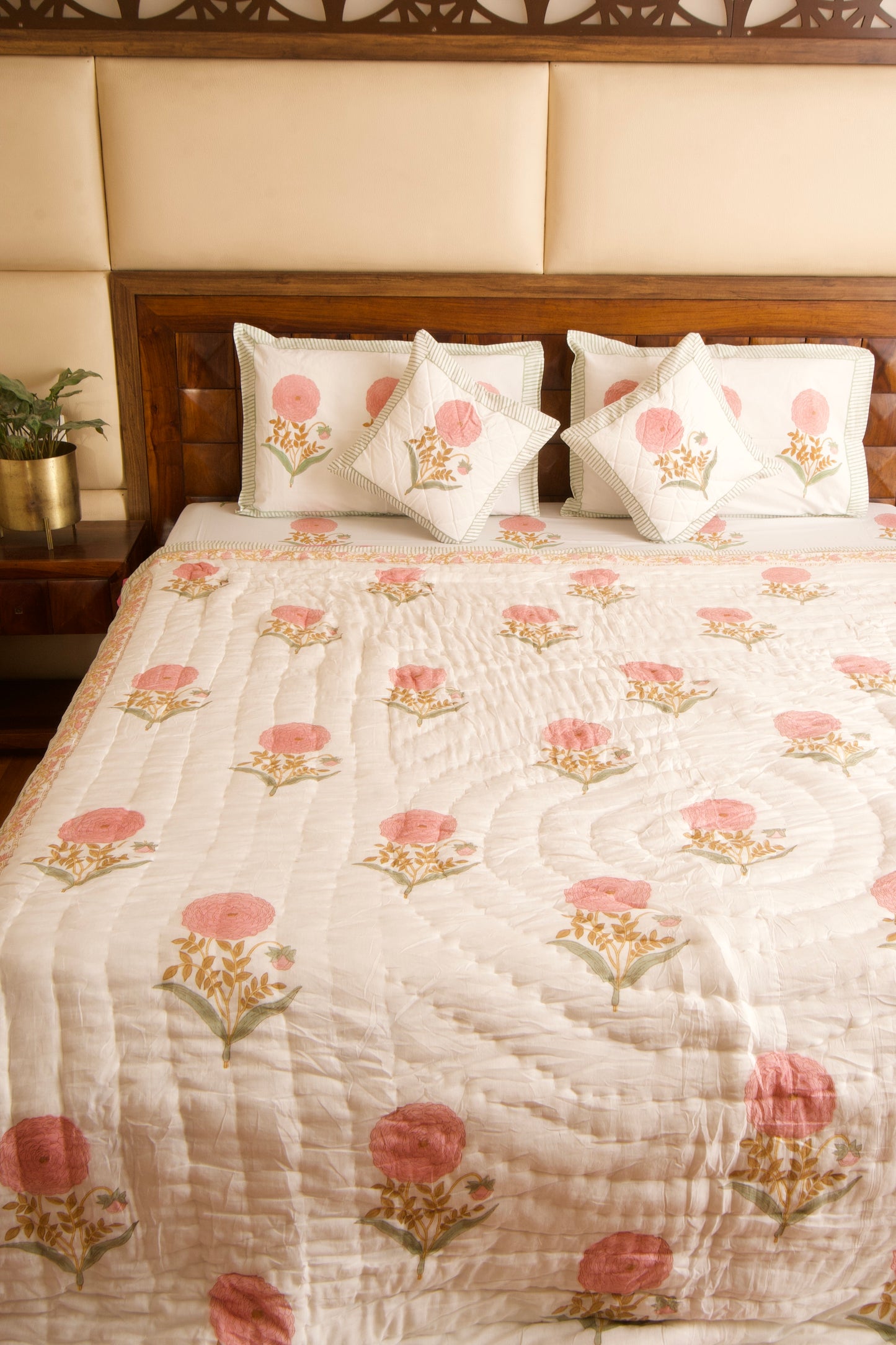 Pink Marigold Bedsheet & Quilt Set