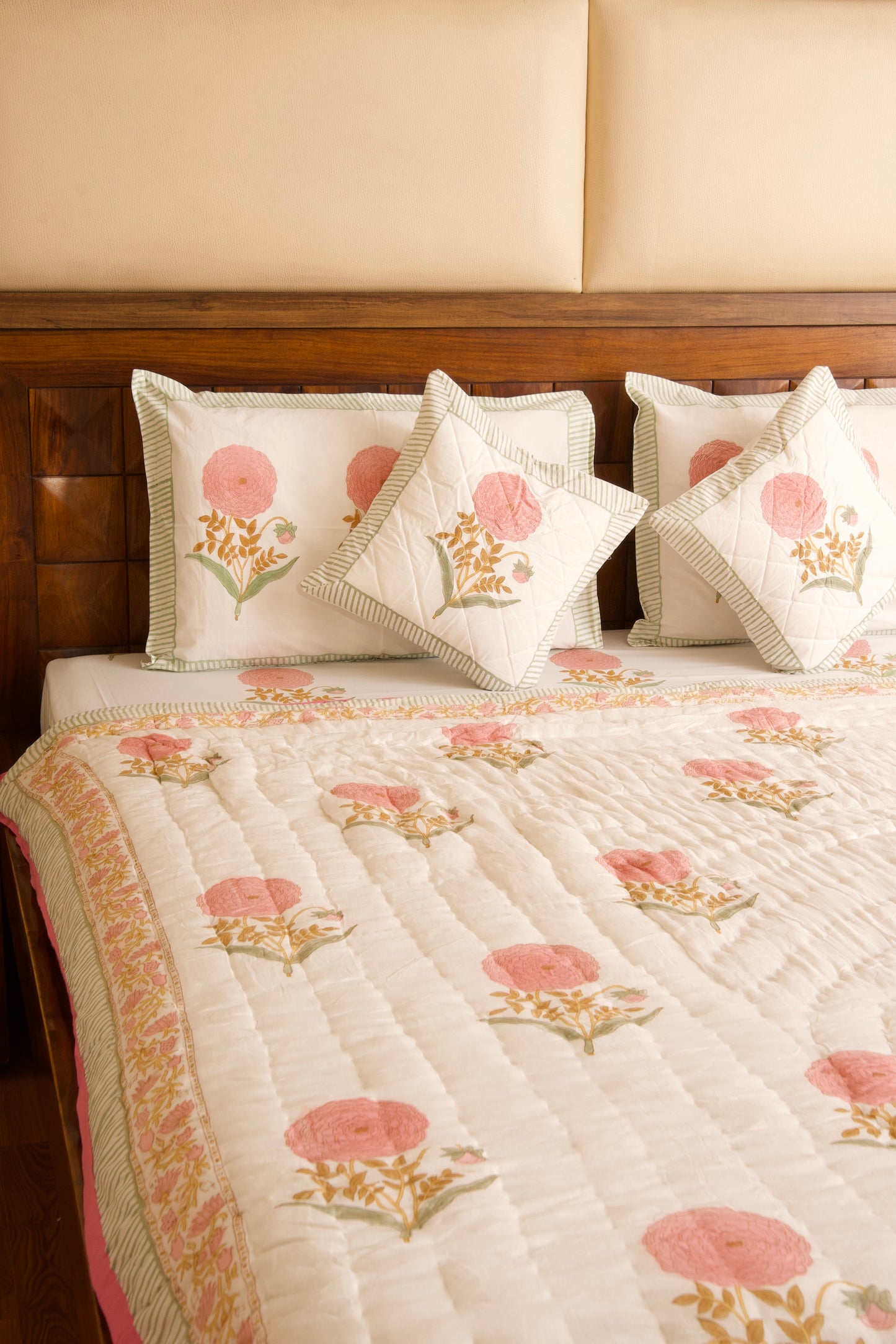 Pink Marigold Bedsheet & Quilt Set