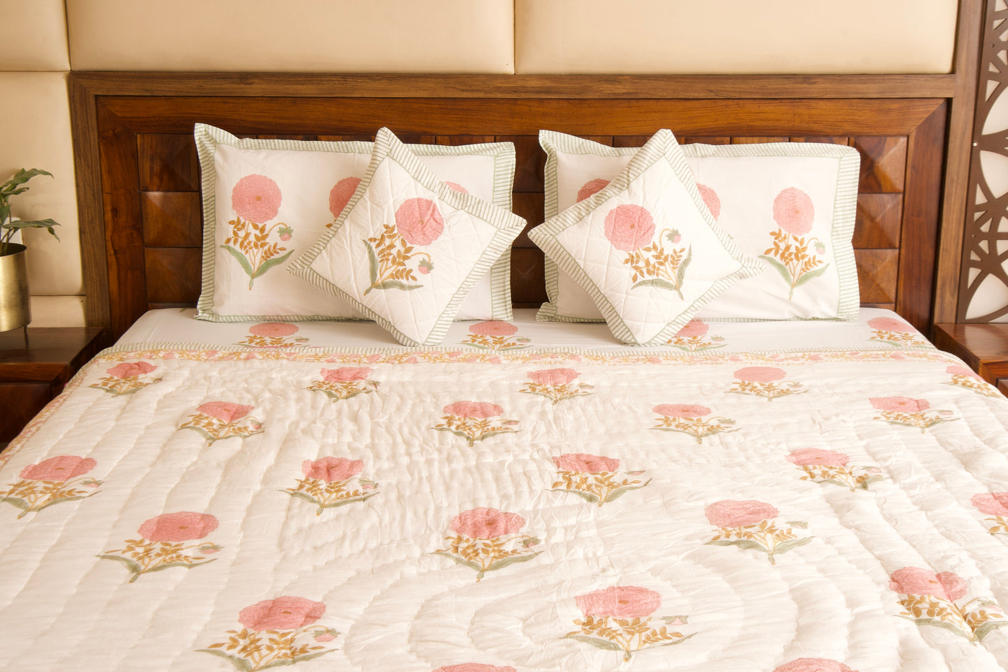 Pink Marigold Bedsheet & Quilt Set