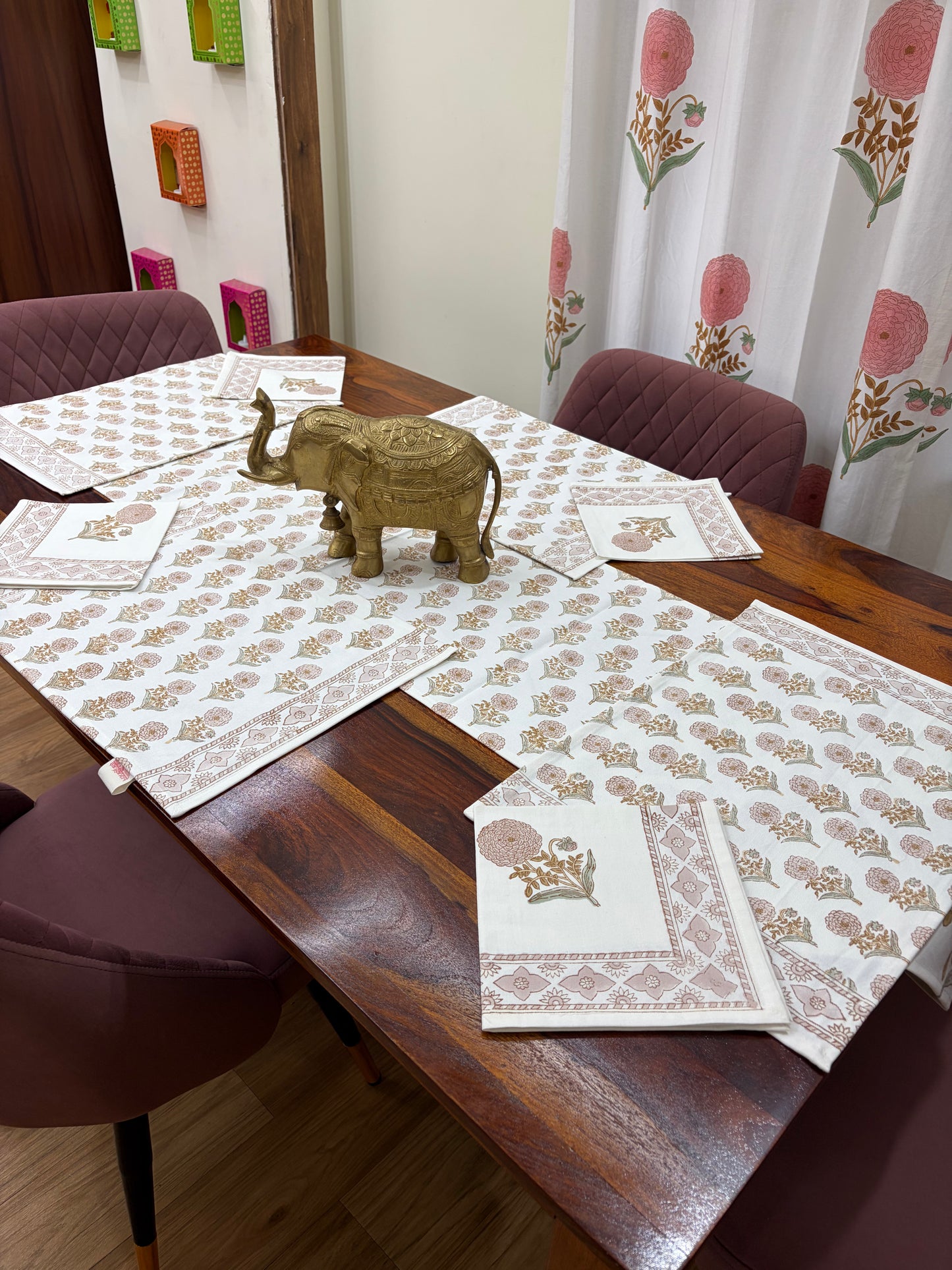 Peach Marigold Table Runner, Mat & Napkin Set