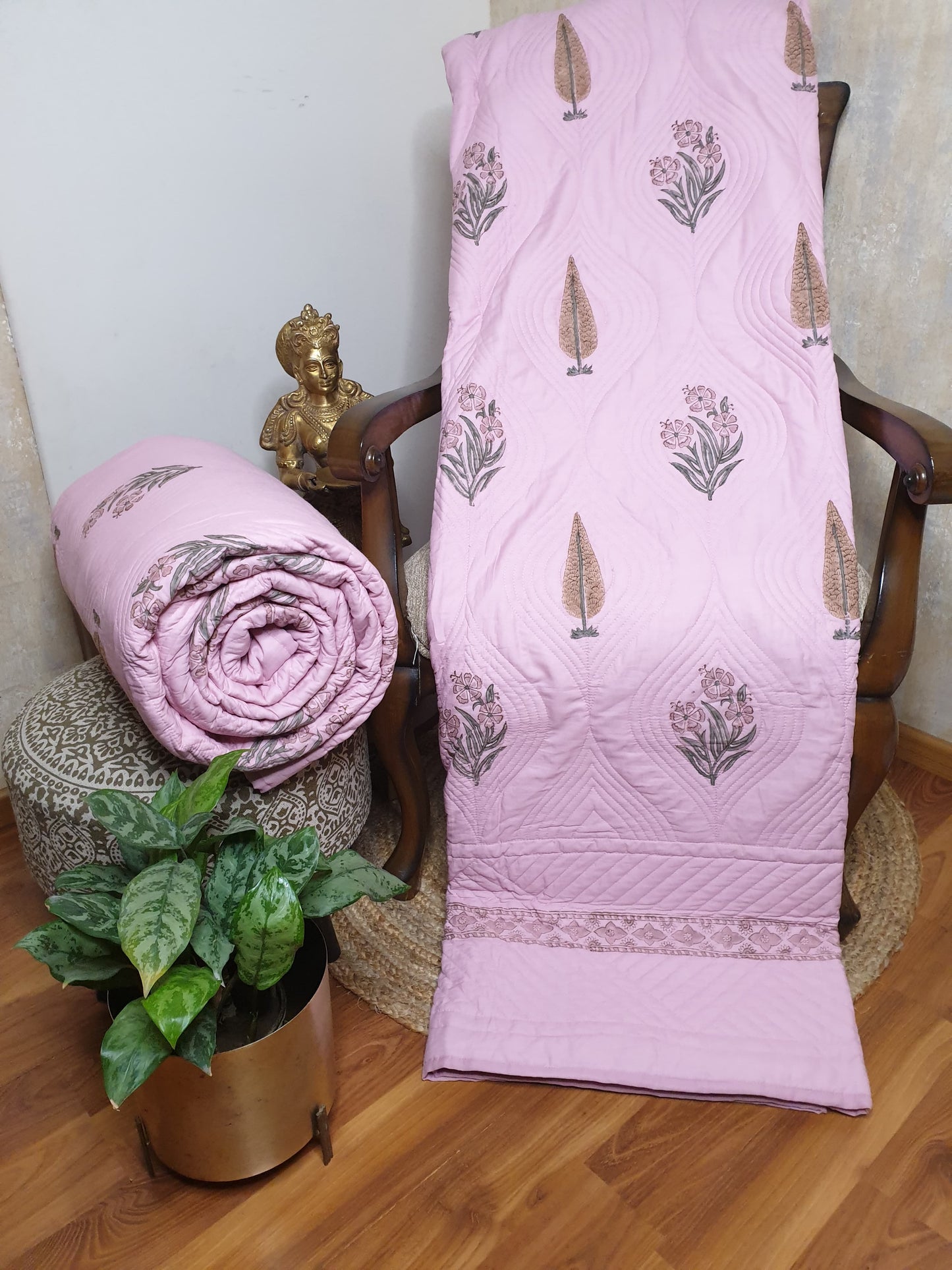 Dusty Rose Persian Quilted Luxury Bedcover