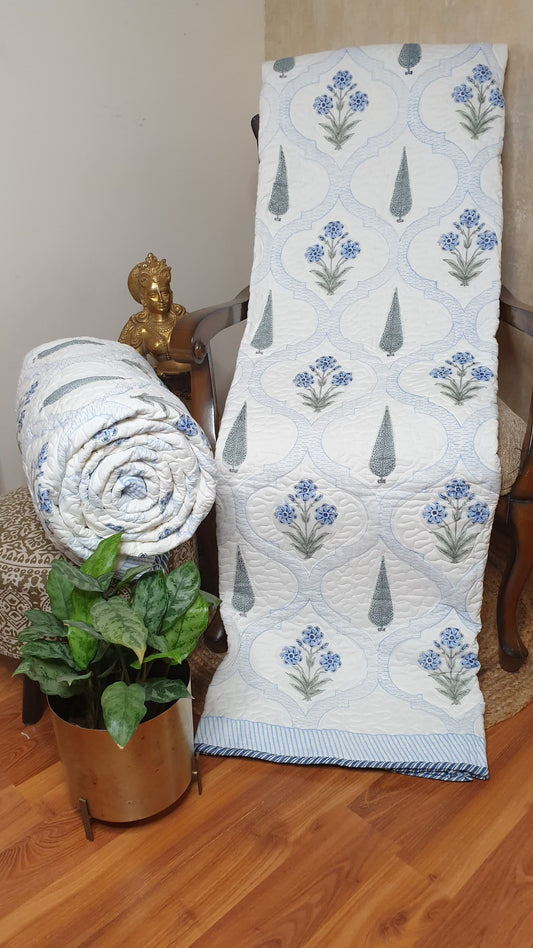 Blue Cyprus Quilted Bedcover
