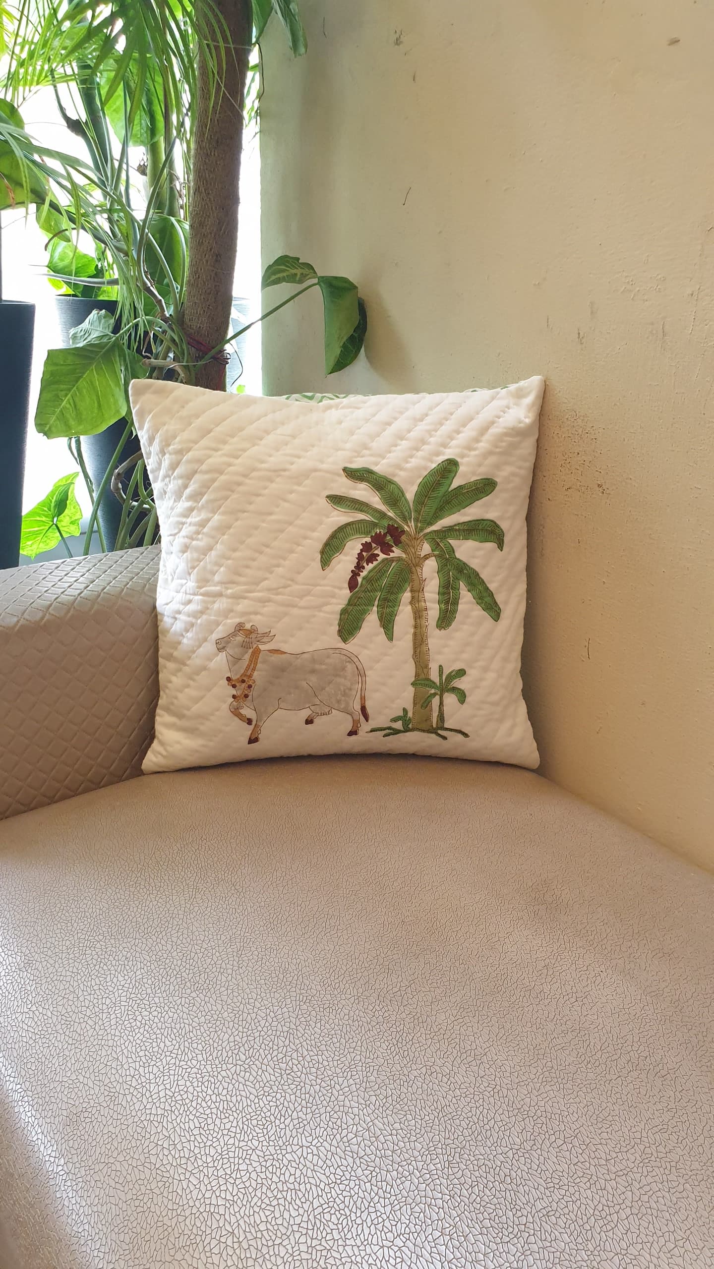 Nandi Pichwai Quilted Cushion Cover