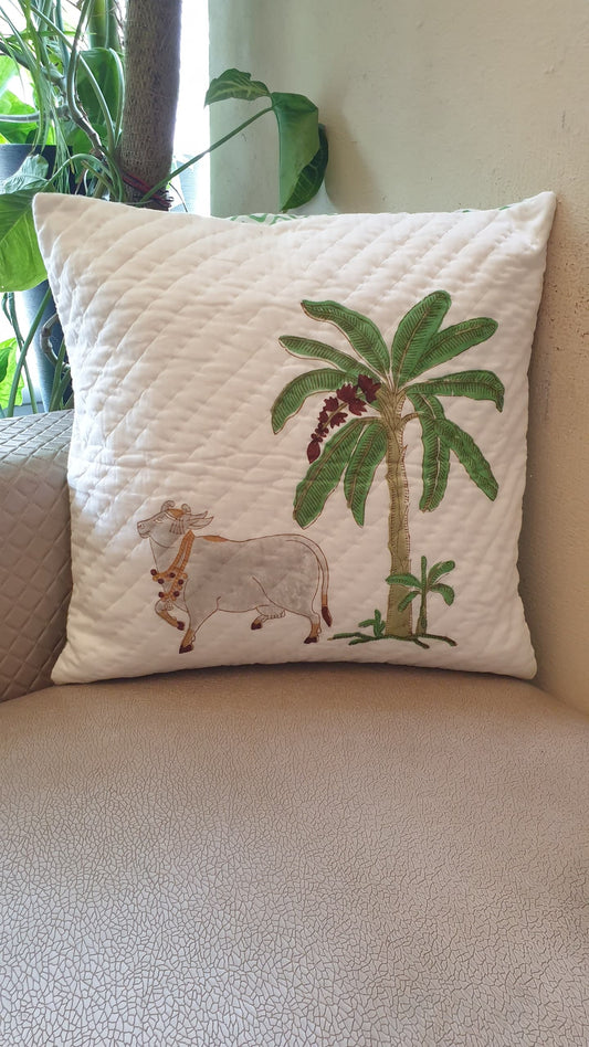 Nandi Pichwai Quilted Cushion Cover
