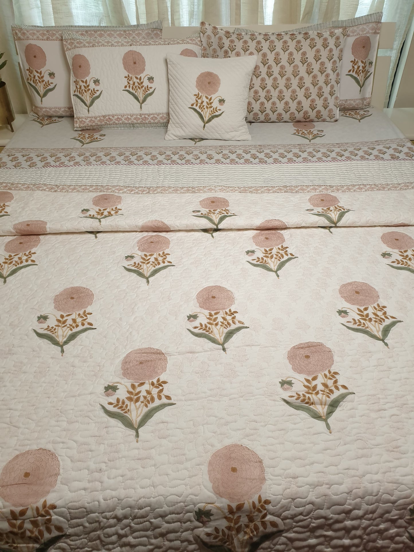 Peach Marigold Quilted Bedcover