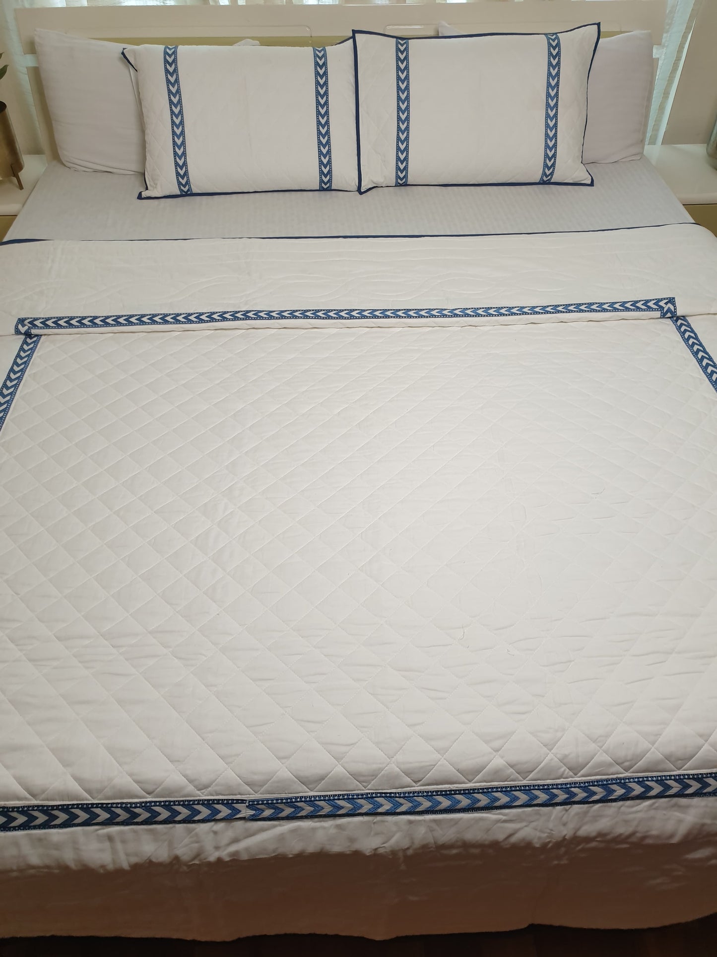 Blue Embroidery Persian Quilted Luxury Bedcover