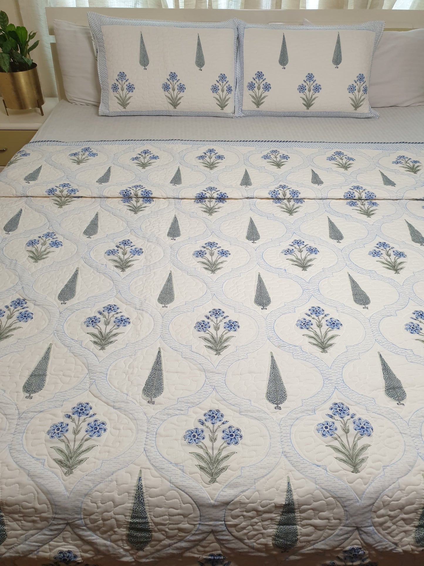 Blue Cyprus Quilted Bedcover