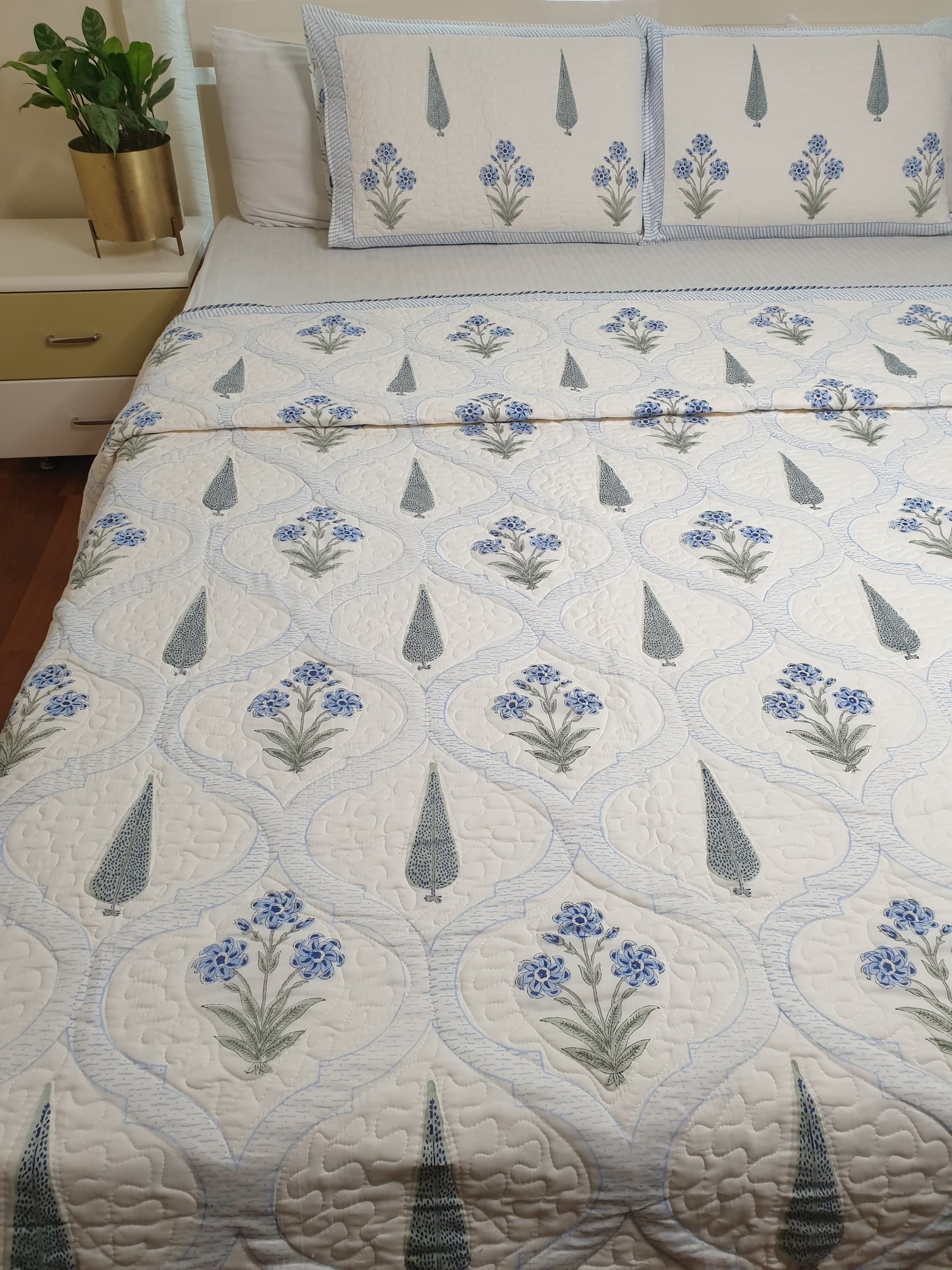 Blue Cyprus Quilted Bedcover