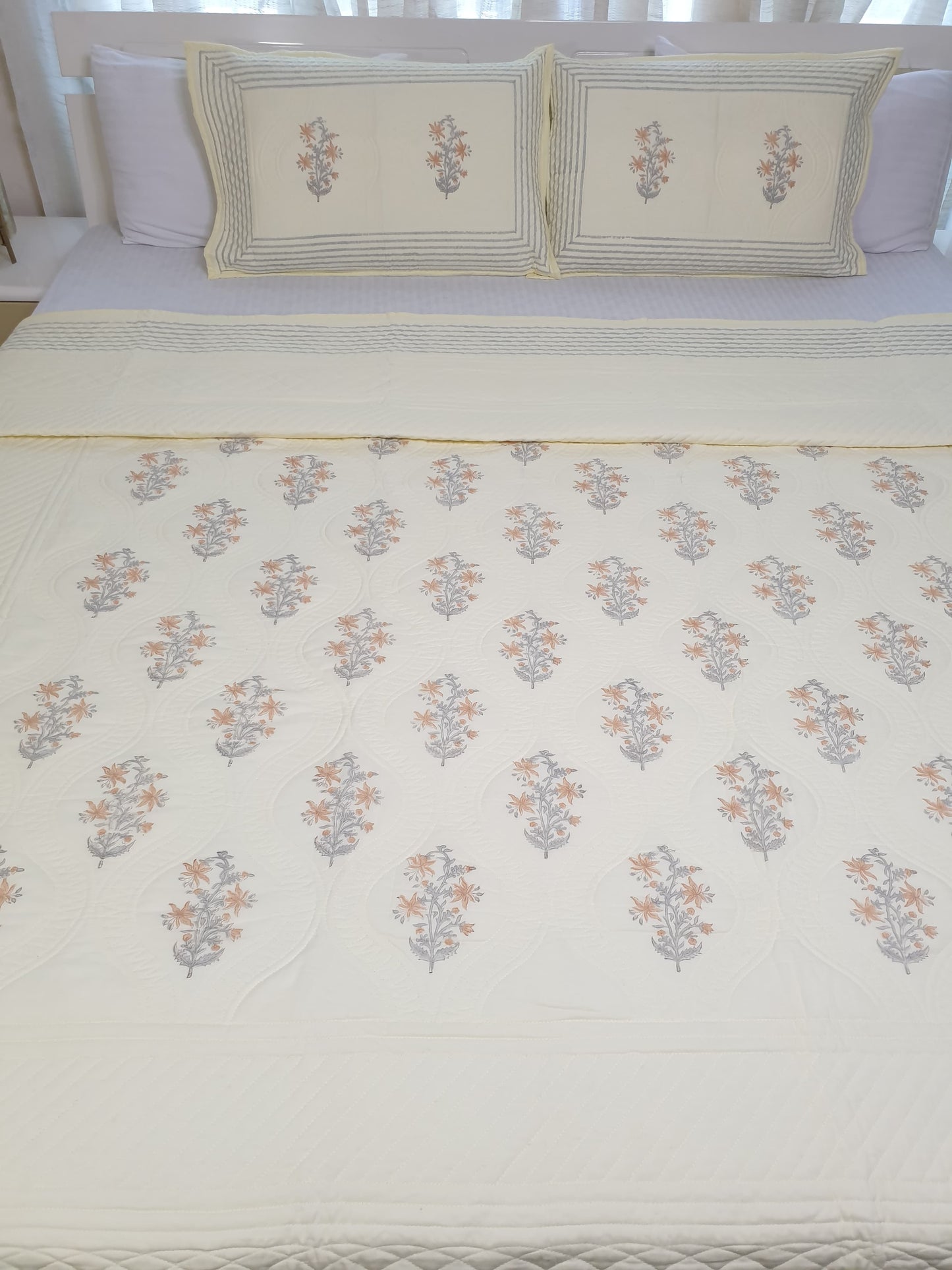 Lime Jasmine Persian Quilted Luxury Bedcover