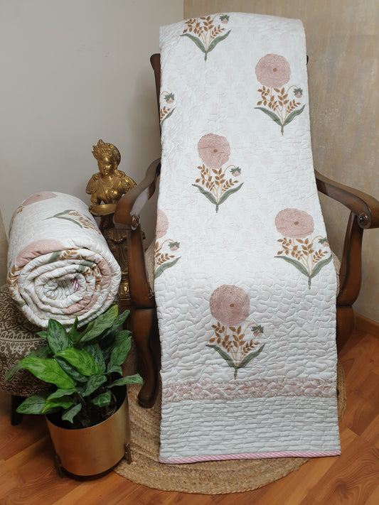 Peach Marigold Quilted Bedcover