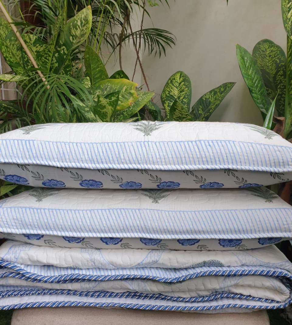 Blue Cyprus Quilted Bedcover