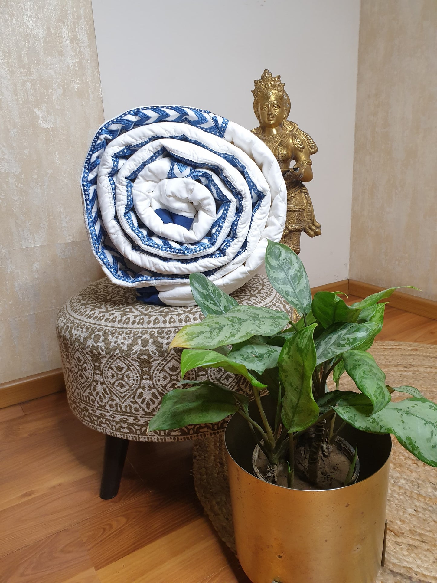 Blue Embroidery Persian Quilted Luxury Bedcover