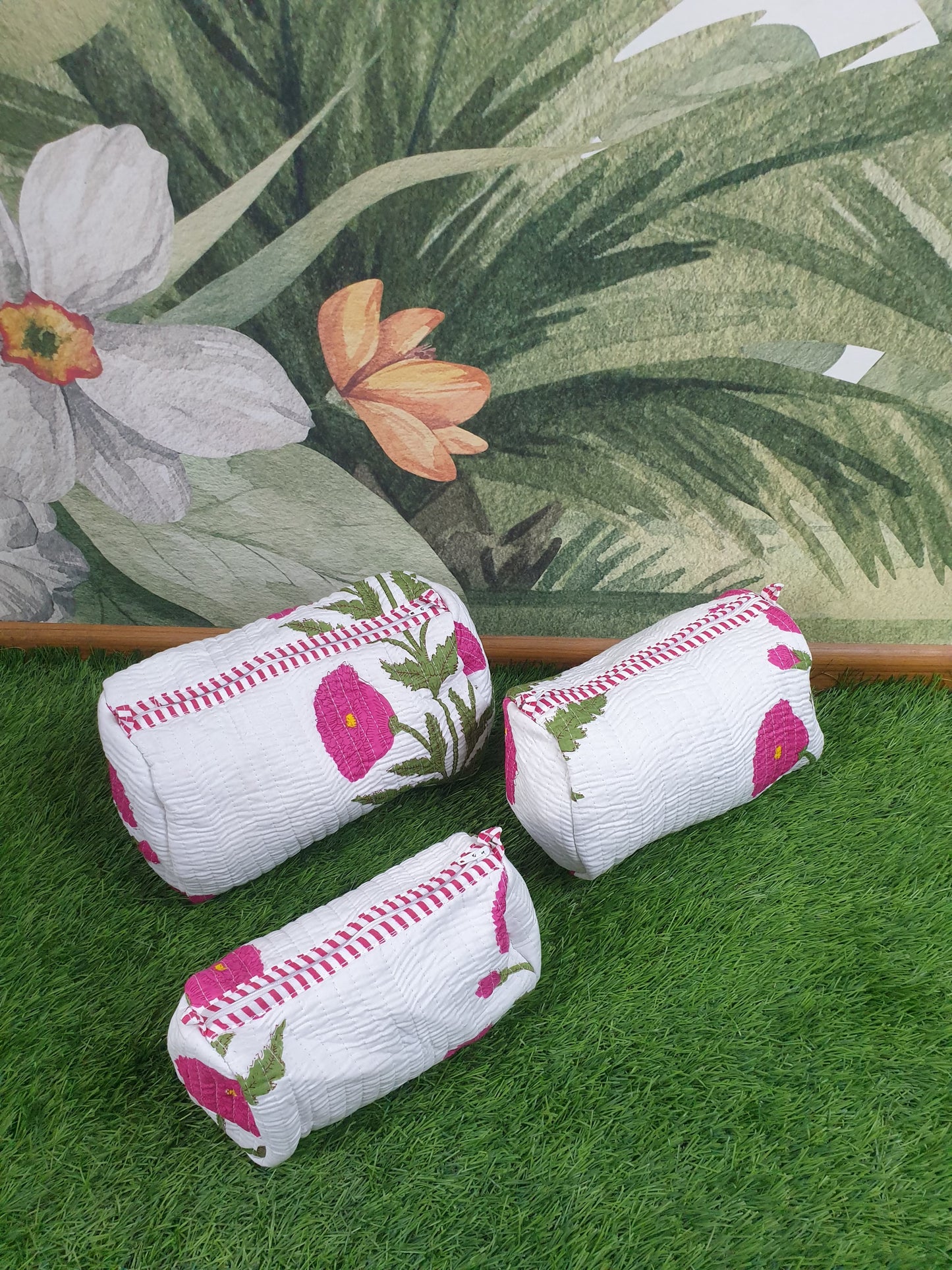 Pink Poppy Zipper Tote Bag & Pouch Set