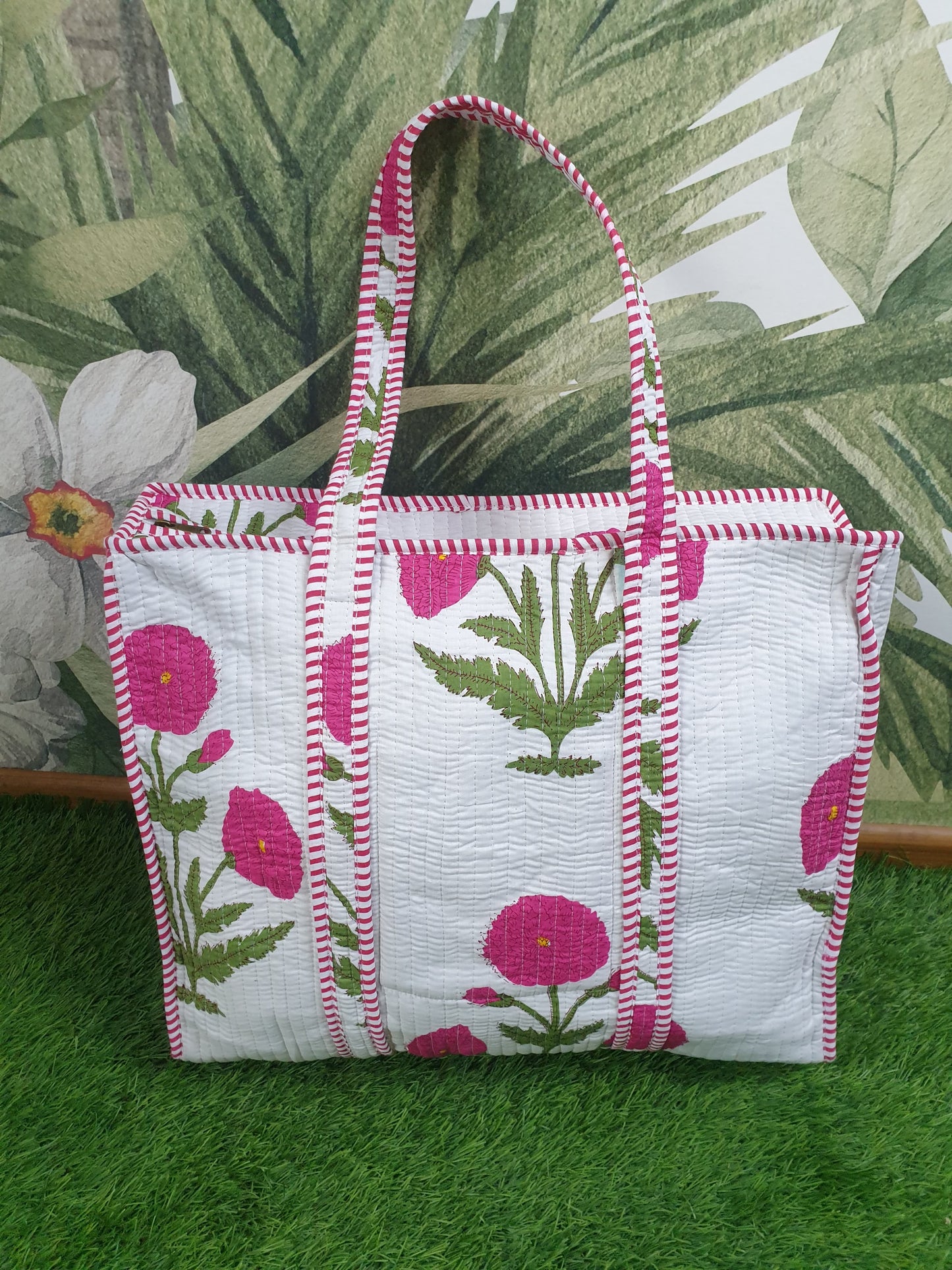 Pink Poppy Zipper Tote Bag & Pouch Set