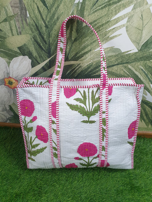Pink Poppy Zipper Tote Bag