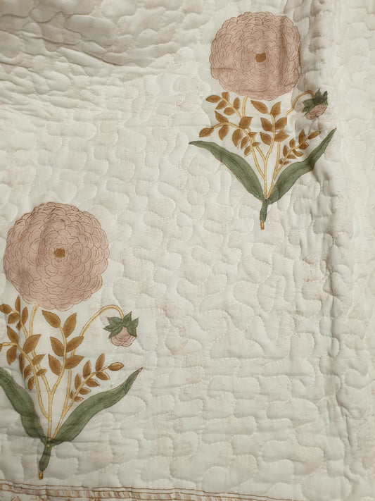 Peach Marigold Bedsheet & Bedcover Set