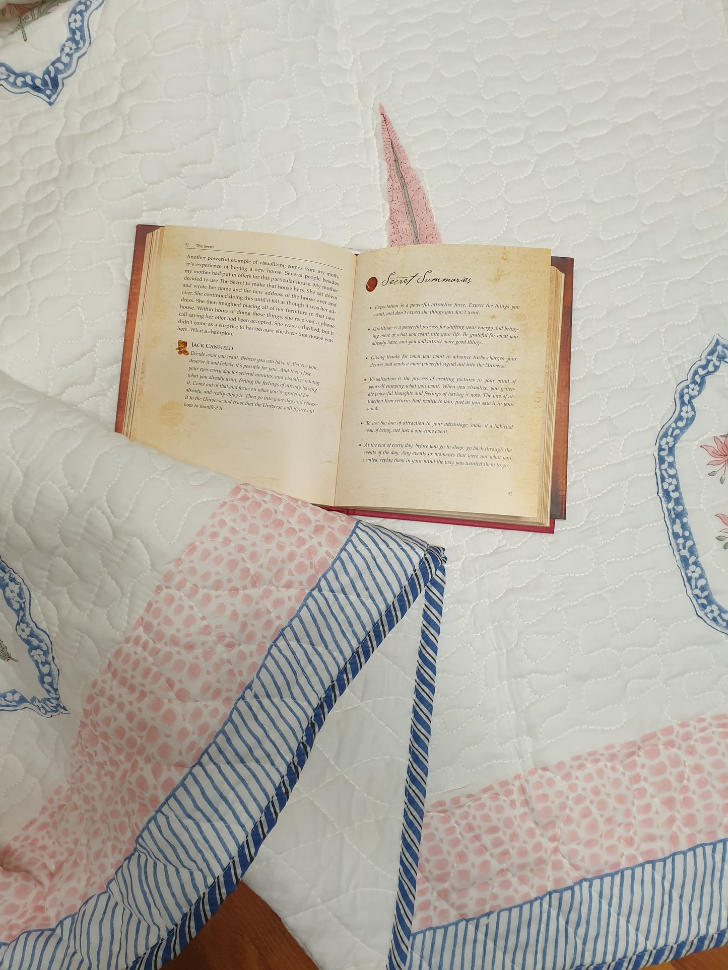 Pink Blue Jasmine Mirror Bedsheet & Bedcover Set