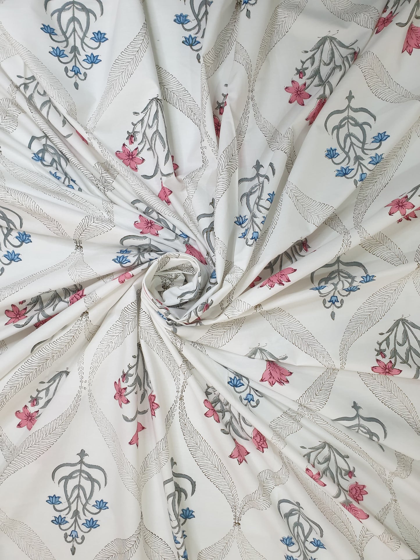 Pink Blue Kaneri Jaal Percale Bedsheet