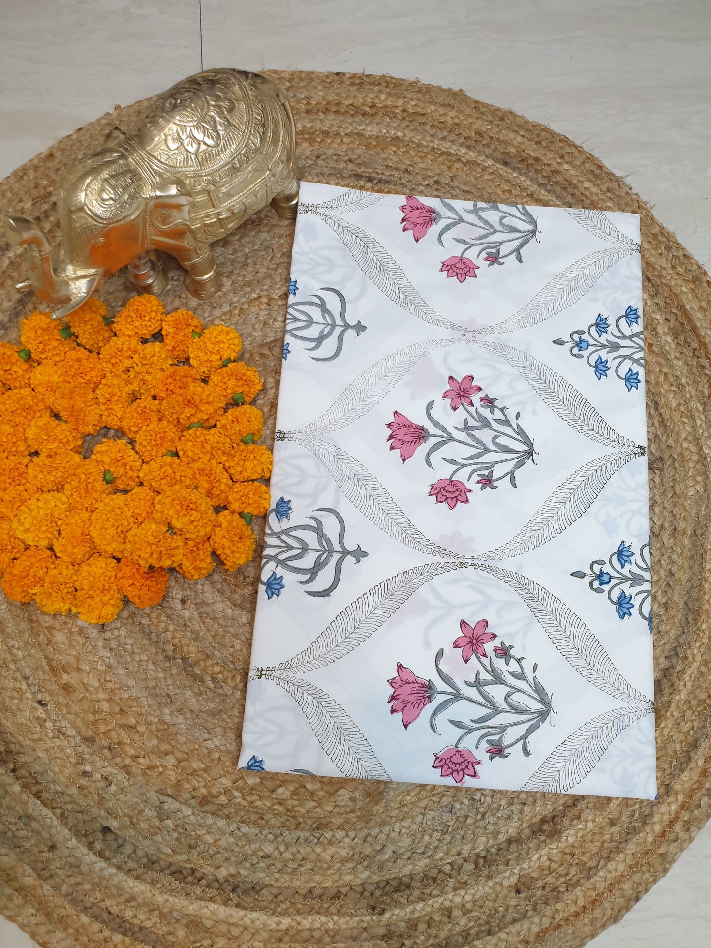 Pink Blue Kaneri Jaal Percale Bedsheet