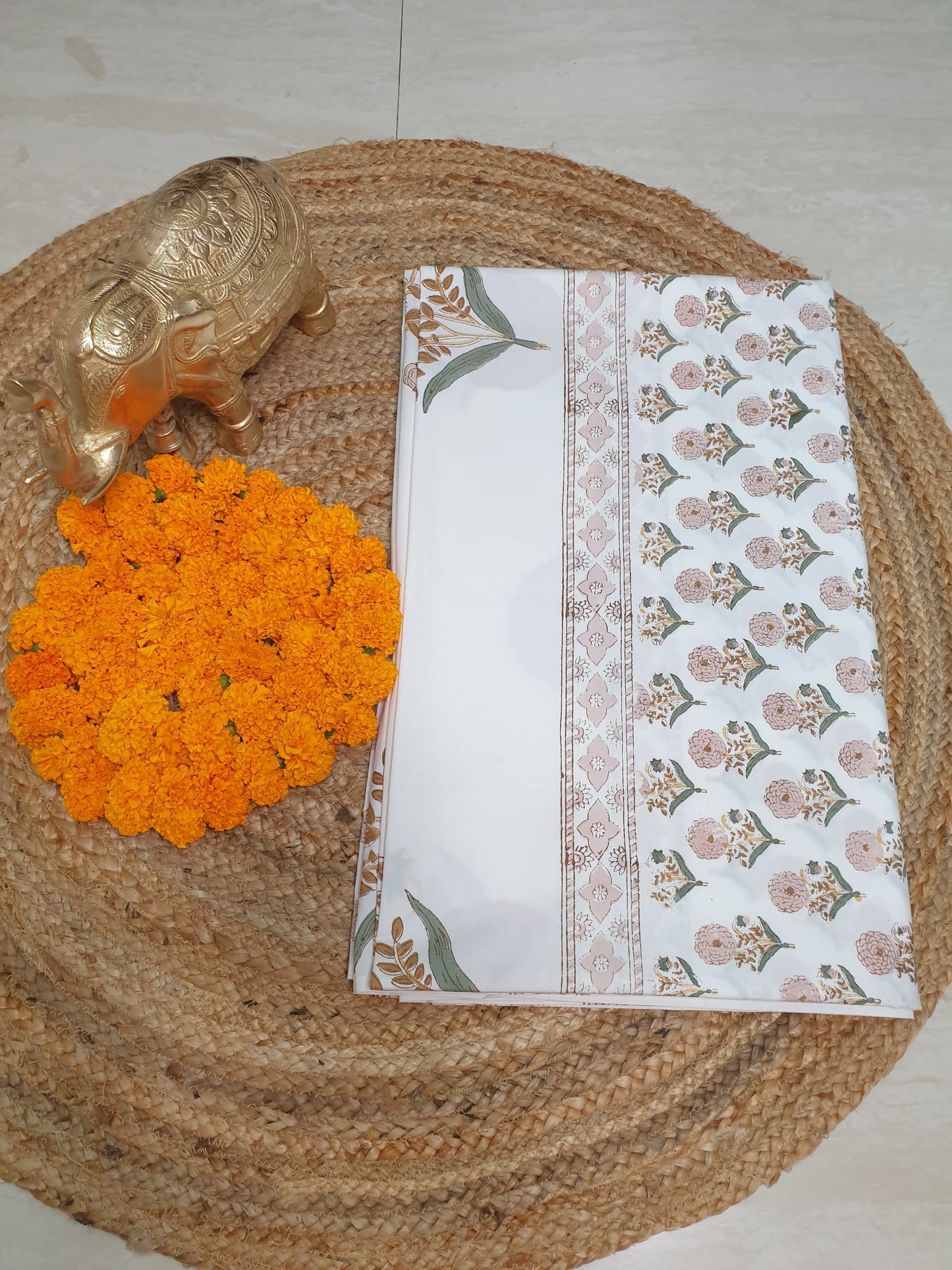Peach Marigold Bedsheet & Bedcover Set