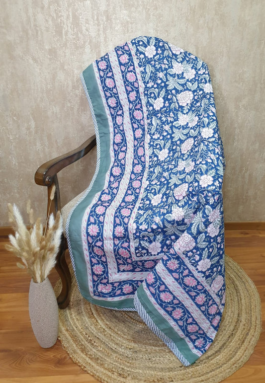 Organic Mulmul Cotton Dohar AC Blanket - Neel Gulaab