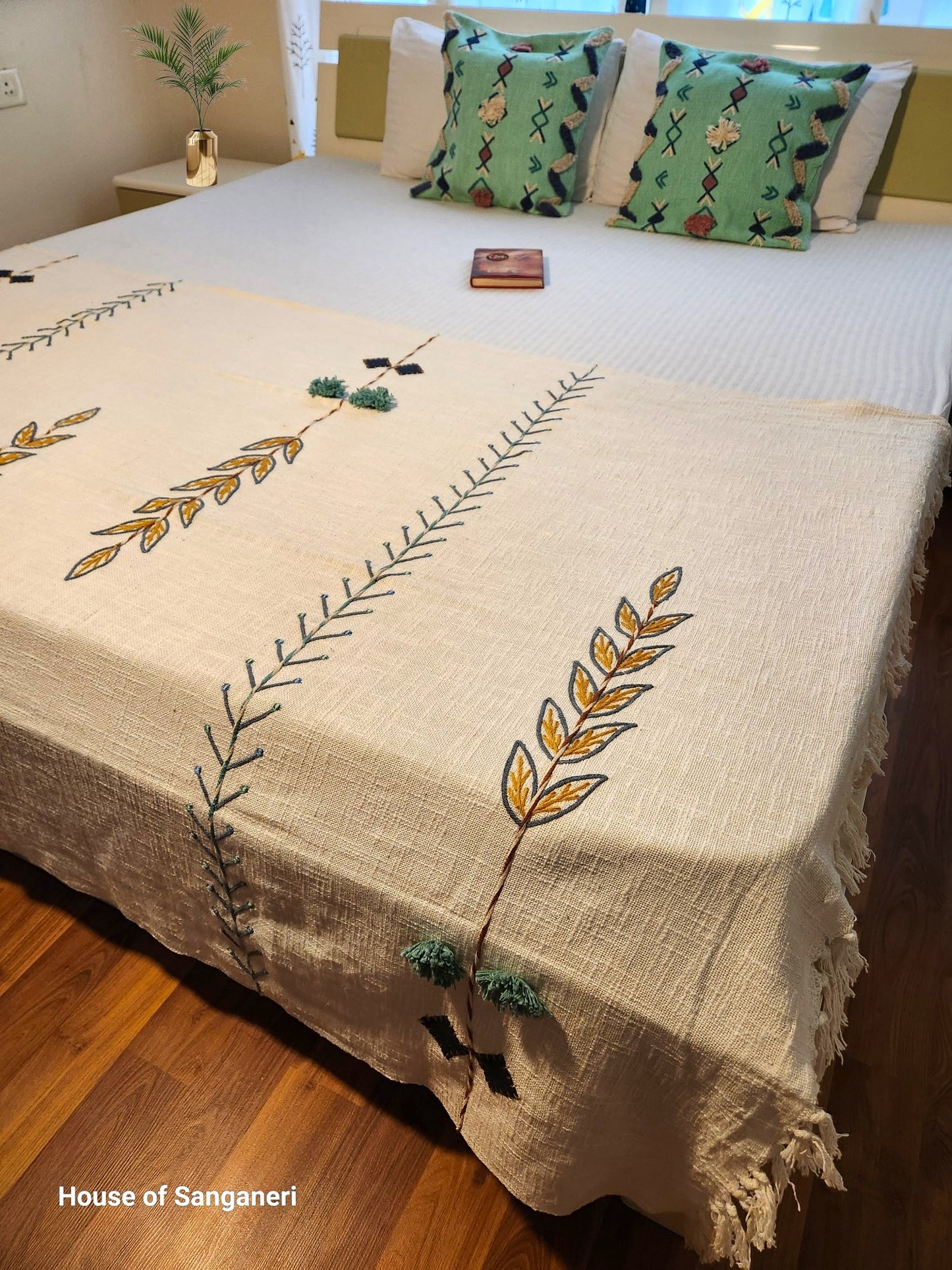 Leaf Embroidery and Tassel Throw