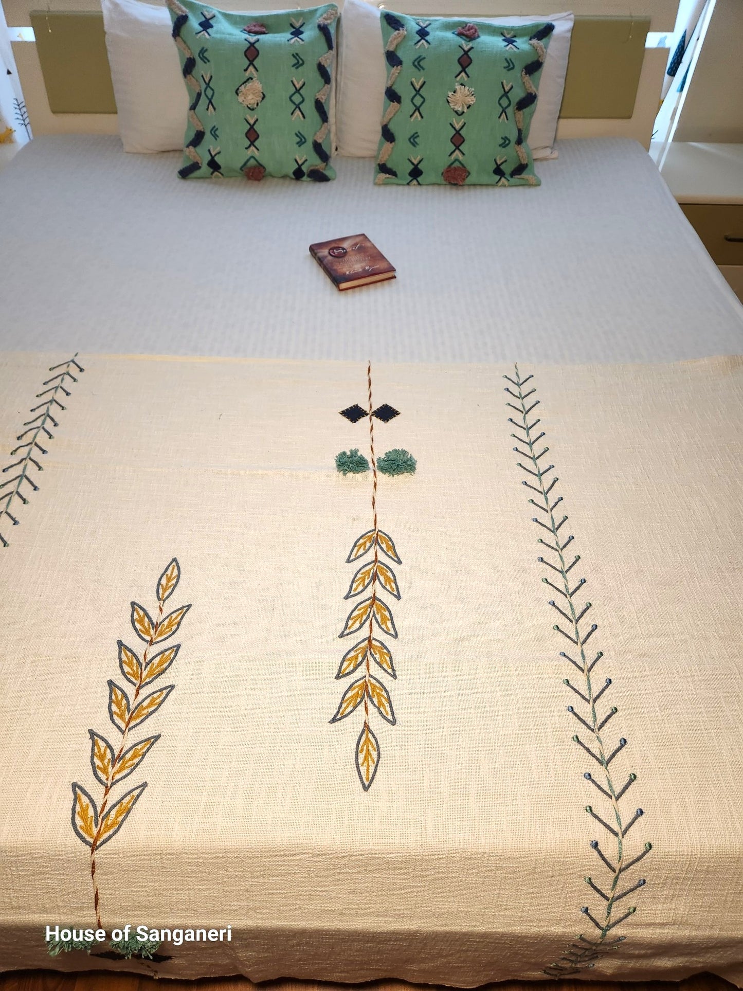 Leaf Embroidery and Tassel Throw