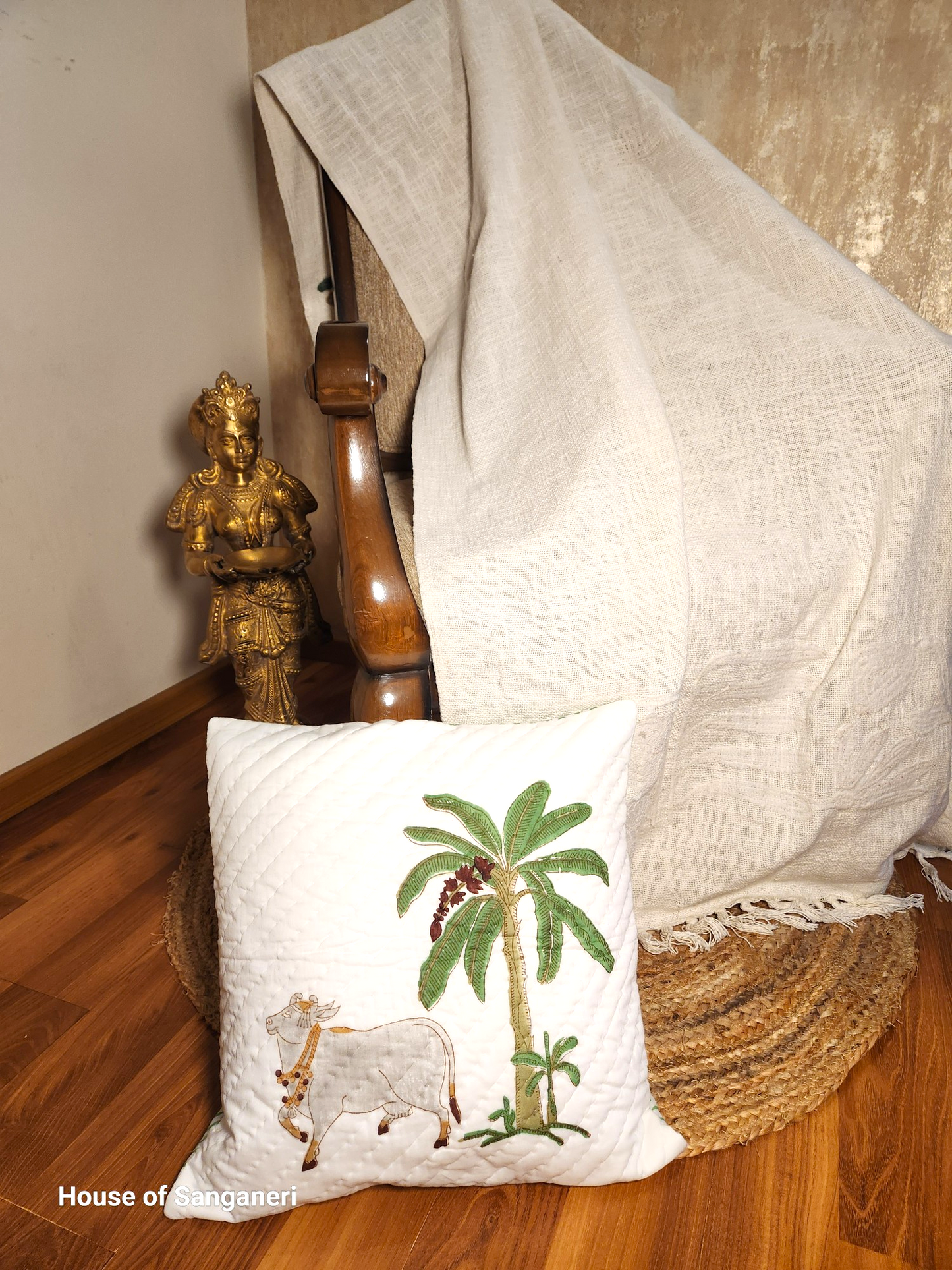 Nandi Pichwai Quilted Cushion Cover