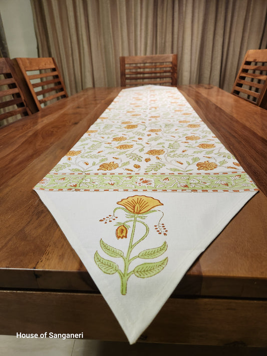 Yellow Green Mughal Jaal Table Runner